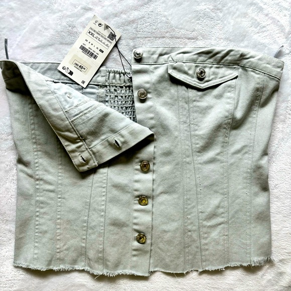 ZARA Top Strapless Silver Blue Denim Corset Style Tube Top—NWT—XXL - Picture 8 of 16